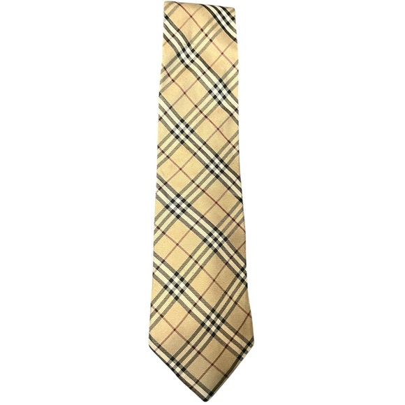 Burberry Tan Red Black Plaid Tie Classic - Picture 1 of 3